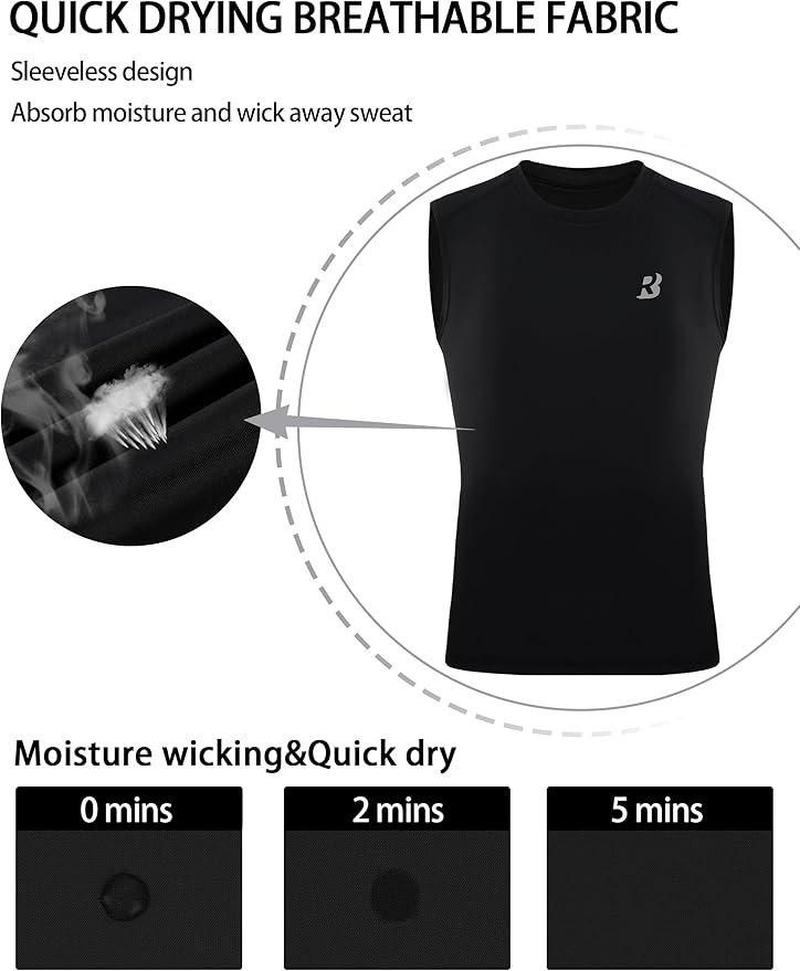 Roadbox Boys Youth Sleeveless Compression Shirt, Quick Dry Kids Football Undershirt, Athletic Soft Tank Tops Sport Basketball