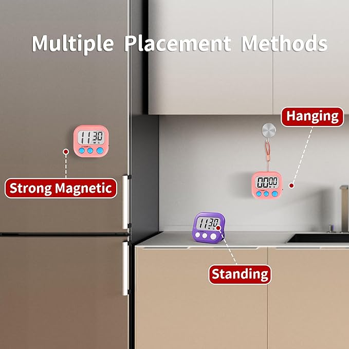Timer for Kids Teachers Supplies Digital Kitchen Timers for Cooking Large Magnetic Classroom Timer 2Pack-Pink Purple