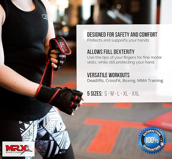 MRX Weight Lifting Pro Level Gloves with 18 Inches Long Wrist Strap Gym Workout Exercise & Fitness in