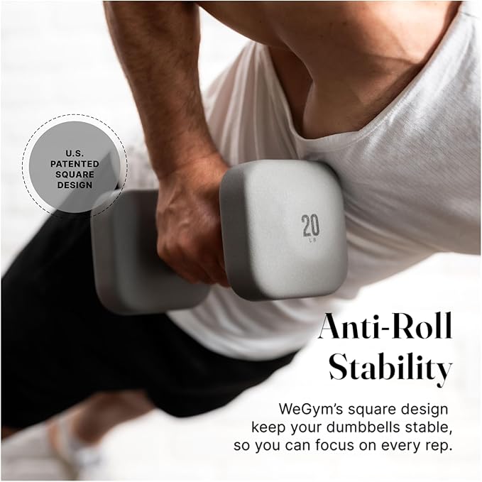 WeGym SafeGrip Square Dumbbells with Anti Slip Handles, Aesthetic Free Weights for Home Workouts, Stable Design Prevents Rolling during Floor Exercises