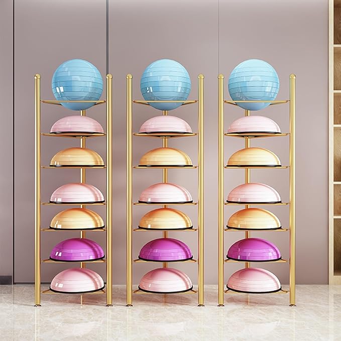 Exercise Half Balance Ball Storage Rack - Home Gym Workout Equipment 3/5/6/7 Tier Floor Stand Storage Organizer for Bosu Slam Bowling Medicine Balls(White,6 Layer - 63in)