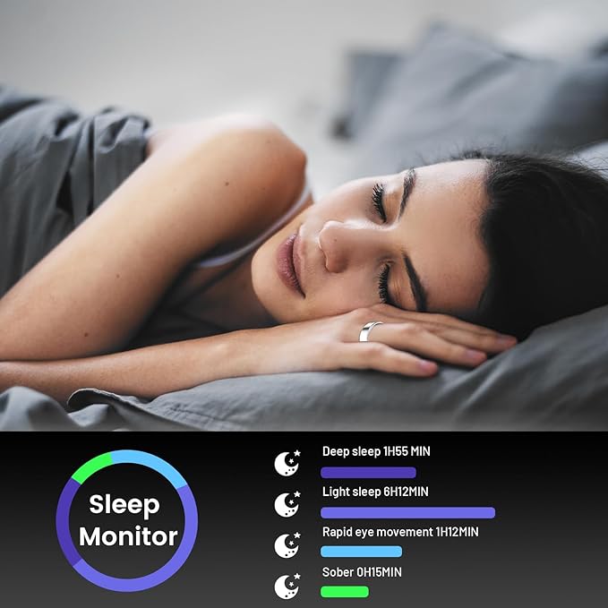 Mirlray Smart Ring for Women & Men, Smart Ring Health Tracker, Blood Oxygen & Heart Rate Monitor, Long Lasting Battery Sleep Ring, Waterproof Fitness Ring (Black, 11)