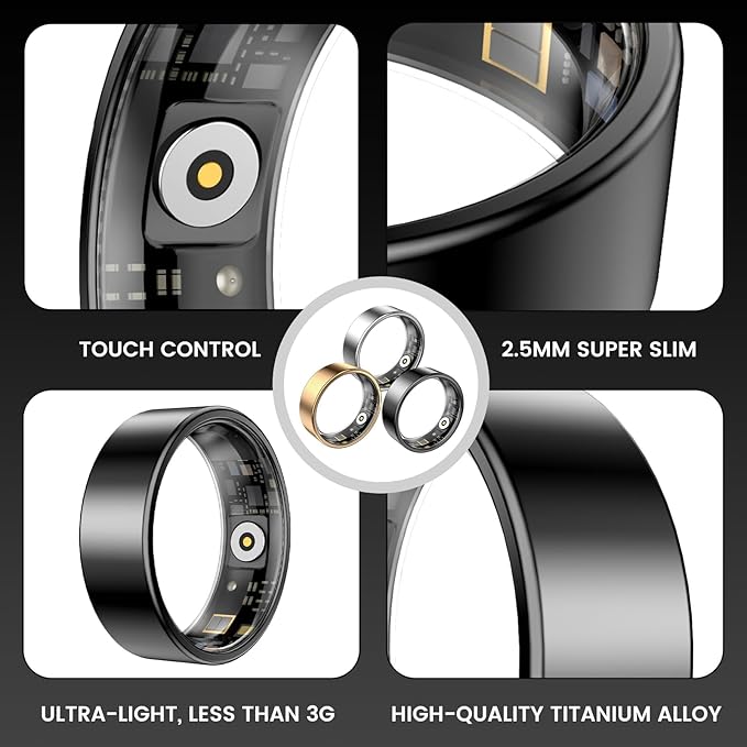 Smart Ring Health Tracker, Sleep&Exercise Monitor Heart Rate,Blood Oxygen,Fitness Trackers for Man&Women -Long Lasting Batteries,Waterproof Sleep Tracking Wearable (Silver, 12)