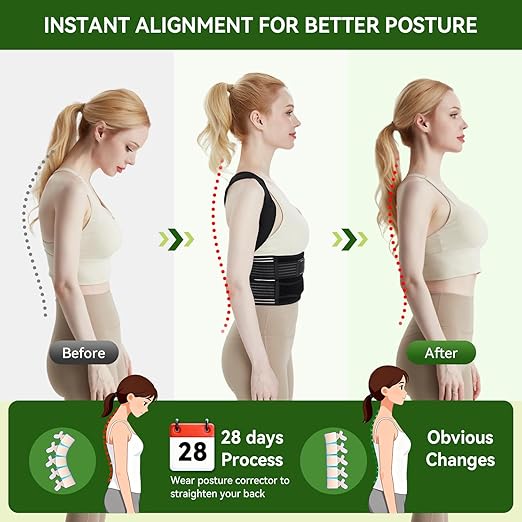 Posture Corrector for Women and Men, Invisible Full Back Support Brace with Enhanced Breathable Mesh, Shoulder Straightener for Back & Neck Pain Relief, Scoliosis & Posture Improvement, Medium