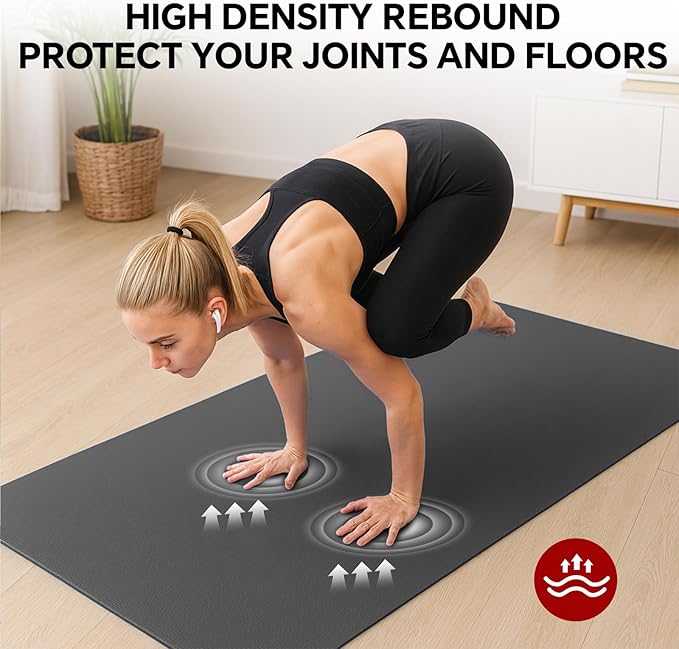 Stepwaver Extra Large Yoga Mat 6'x3'(1/4" Thick), Non-Slip, Ultra Durable, Wide Workout Mat, Wide Exercise Mats for Home Workouts, Yoga, Pilates, Stretching (Barefoot Exercise) - Black