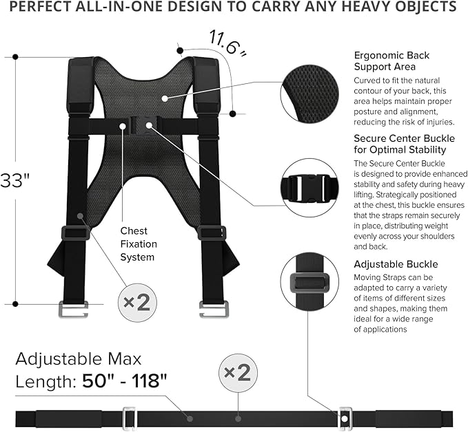 X-Protector Moving Straps - 2 Pairs - Lifting Straps for 2 Movers - Move Furniture Easily and Safely - Perfect for Lifting and Moving Heavy Objects! (with Back Support)