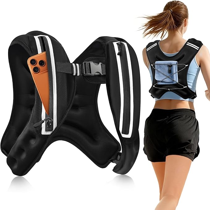 Weighted Vest Woman Man,8/12/16/20lbs Weight Vest with Plus Storage Pockets&Adjustable Straps,Durable Rucking Vests with Reflective Stripe for Walking,Running,Workout,Training, Weight Loss