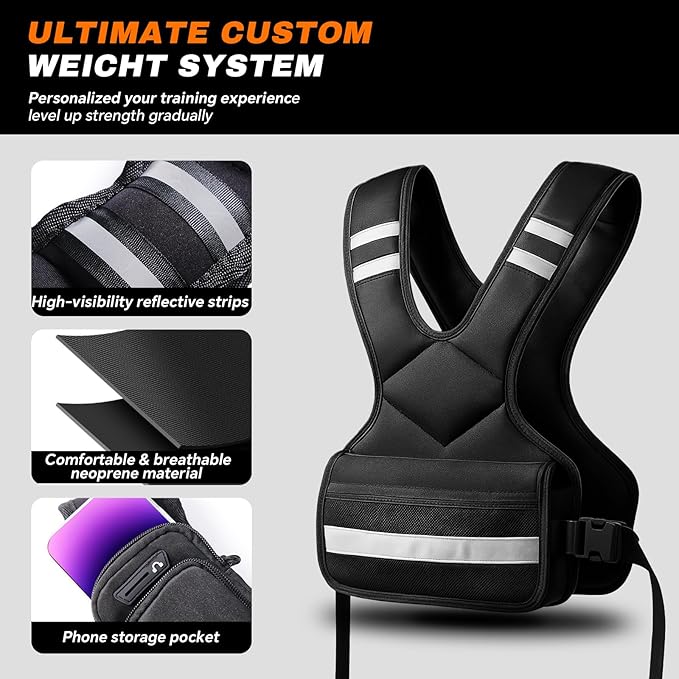 Adjustable Weighted Vest for Men and Women,4-10lb Variable Body Weight Vest for Home Workouts, Running, Rucking, HIIT & Strength Training, Removable Ironsand Weights, Reflective & Pockets