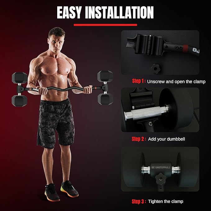 Dumbbell to Barbell Converter Set, Adjustable Weights, 200 lb Capacity, Steel Clamp, Home Gym