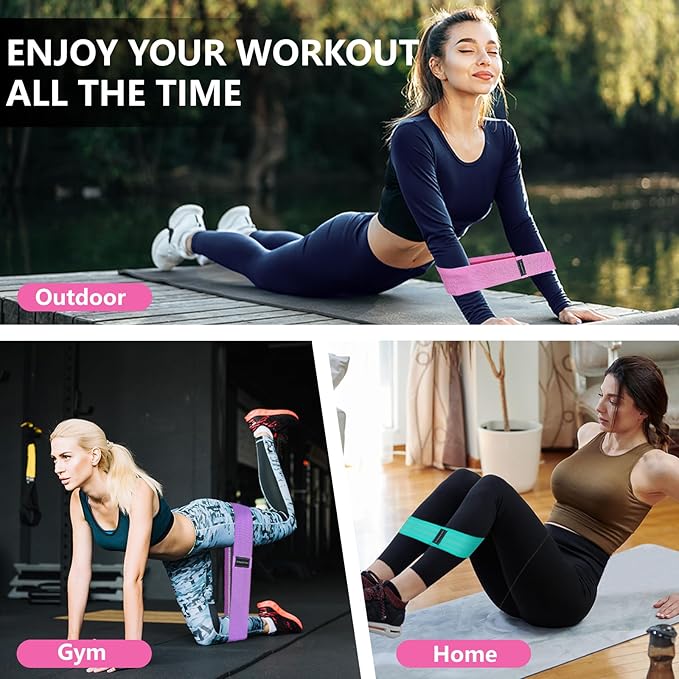 Exercise Bands, 3 Levels Fabric Resistance Bands for Working Out, Workout Bands Resistance for Women & Men, Multi-Colored Fabric Booty Bands for Leg Strength Training, Rehab, Yoga