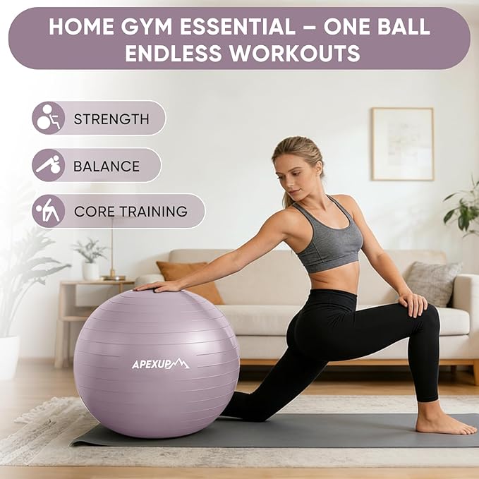 APEXUP Yoga Ball Exercise Ball Anti Slip Heavy Duty for Fitness, Balance & Core Workout, Balance Training, Pregnancy & Physical Therapy, 5 Sizes