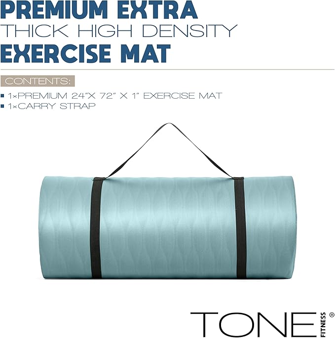 Tone Fitness 1-Inch Thick Yoga Mat | High-Density, Non-slip Exercise Mat with Carrying Strap for Yoga, Pilates, & Home Gym Workouts | Multiple Options