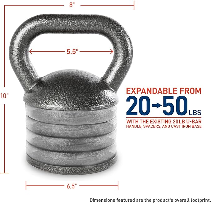 Apex Adjustable Heavy-Duty Kettlebell Weight for Strength Training and Weightlifting, Ideal Home Gym Equipment, Cast Iron, Grey APKB-5009