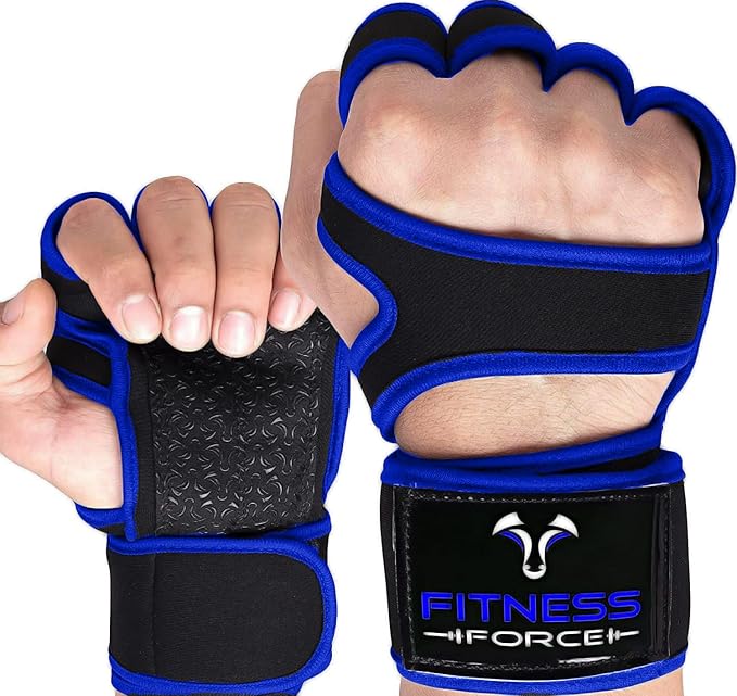 FITNESS FORCE Ventilated Weightlifting Gloves Workout Gloves for Men & Women with Built-in Wrist Wraps Fingerless Gym Gloves for Men Perfect for Exercise Fitness, Weight Lifting, Cross Training