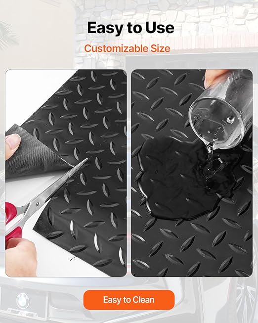 VEVOR Rubber Flooring Roll, 4 x 15 ft SBR Diamond-Plate Rubber Mat, 3mm Thickened, Easy to Clean, Customizable Size, Non-Slip Floor Protector Mat for Under Cars, Garage, Warehouse, Industry Gym, Black