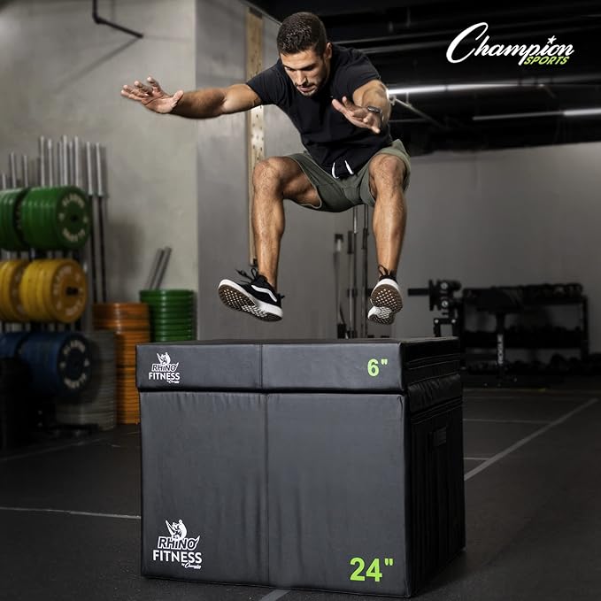 Champion Sports Foam Plyometric Box Set with 6", 12", and 18" Included - Durable Jump Boxes for Training with Handles, Hook and Loop Flaps - Stackable Cross Traning Plyo Box, Jumps for Gym