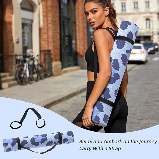 ILILI Yoga Mat Leopard Print Yoga Mat 8mm, Suede & TPE Thick Exercise Mat, Workout Mat for Women Men, 72''x25'' Fitness Mat with Strap for Home Gym, Yoga, Pilates, Stretching