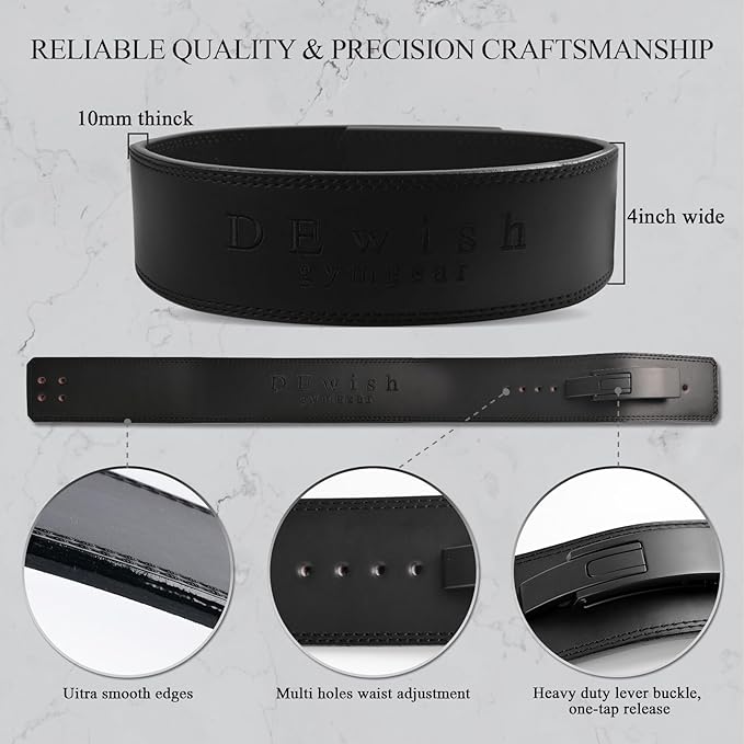Weight Lifting Belt, 10mm Thick, 4-Inch Wide Heavy Duty Leather Lever Gym Belt, Ideal for Weightlifting, Squats, Deadlifts, Powerlifting, Cross Training and Weight Training