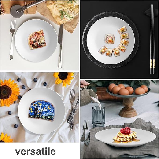 Wrova Wheat Straw Dinner Plates 10 Inch Unbreakable Set of 8 - Dishwasher & Microwave Safe Plastic Plates Reusable - Lightweight Plates for kitchen,camping,picnic,R.V. - White