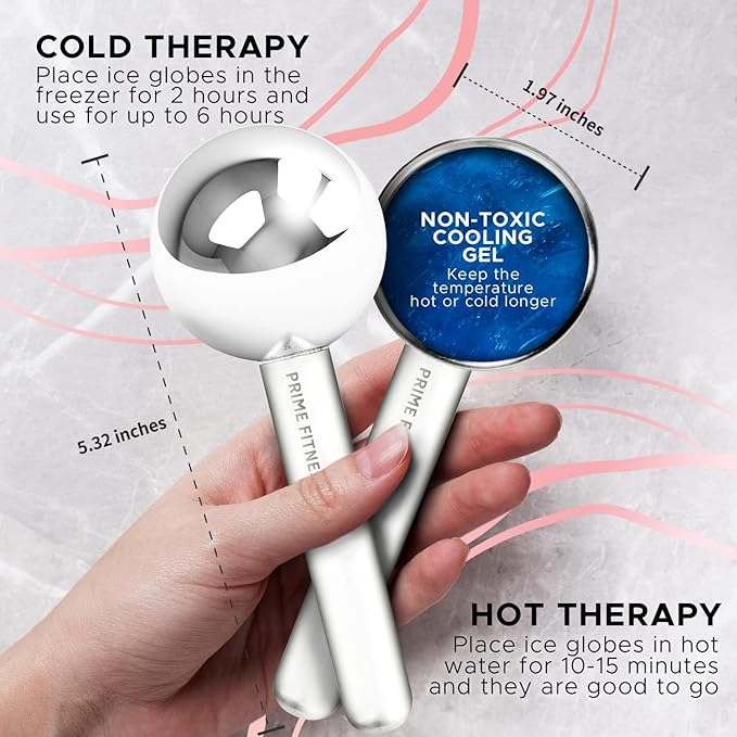 Ice Globes for Facials | Unbreakable Steel Cooling Roller | Cryo Sticks for Face | Massager for Face Neck & Eyes | Skin Care for Dark Circles, Puffiness, Wrinkles, Collagen Production (Gold)