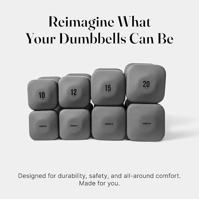 WeGym SafeGrip Square Dumbbells with Anti Slip Handles, Aesthetic Free Weights for Home Workouts, Stable Design Prevents Rolling during Floor Exercises