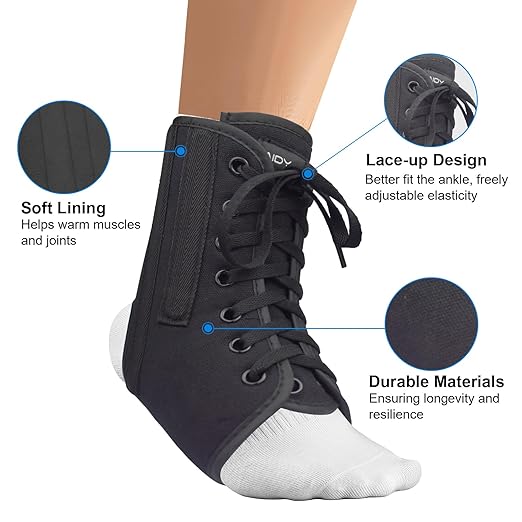 AIDY-PRO Lace Up Ankle Brace with Metal Side Stabilizers, Adjustable Lace-Up Ankle Braces for Men and Women Sprained Foot Support Brace for Posterior Tibial Tendonitis Achilles Tendon Injury XL