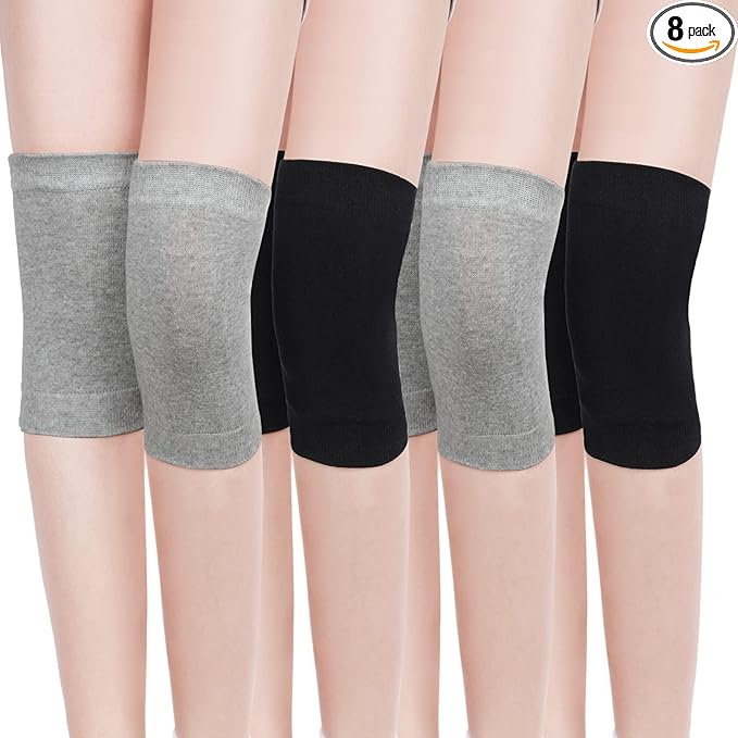 Geyoga 4 Pairs Knee Warmers for Women Men Breathable Leg Warmers Knee Brace Pad Leg Compression Sleeve for Cycling Running(Gray, Black,Medium)
