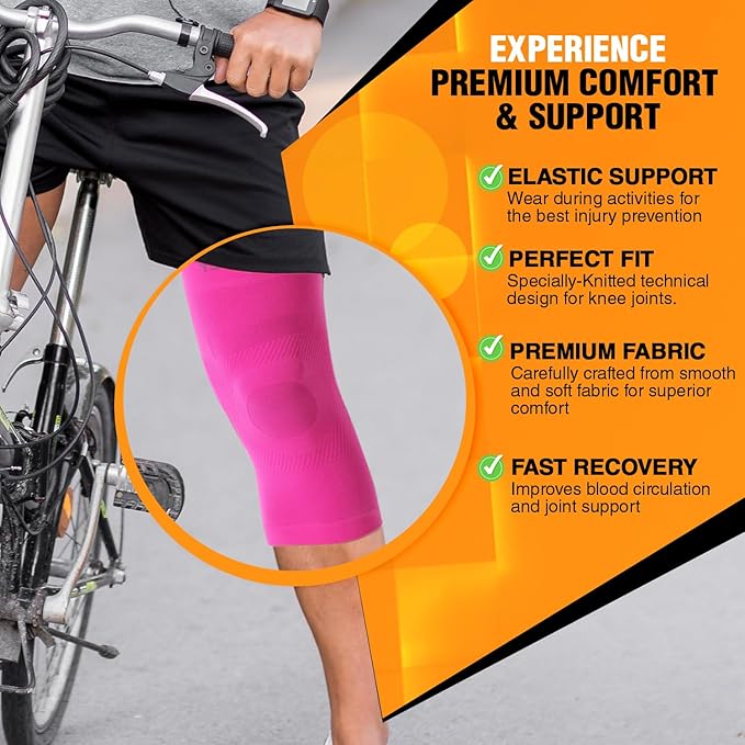 Doc Miller Knee Compression Sleeve Brace for Men & Women (Pair) Best Support for Workout Running ACL Arthritis Pain Relief