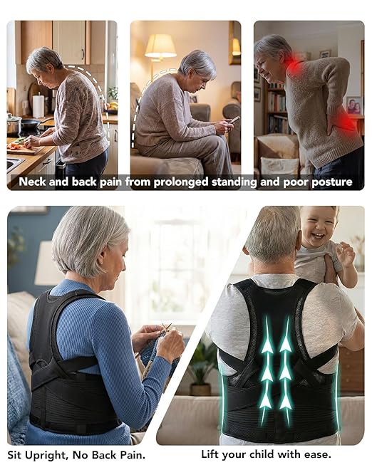 New for 2026 – Posture Corrector for Seniors Women & Men, Advanced Full Back Brace Support for Upper & Lower Back, Spine & Neck Alignment, Reinforced Wide Dual-Layer Waist Support Belt with Shoulder Straightener and Back-Opening Support, Breathable for...