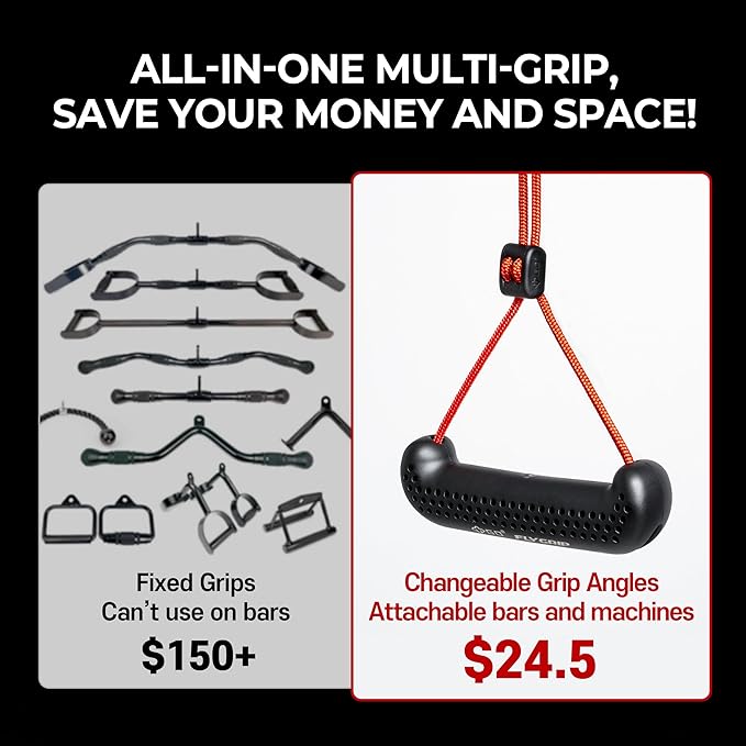 GD Fly Grip Pull Up Handles for Neutral Grip & LAT Pull Down Attachments – Perfect Grips for T-bar Row, D Handle Cable Attachment, Gym Equipment