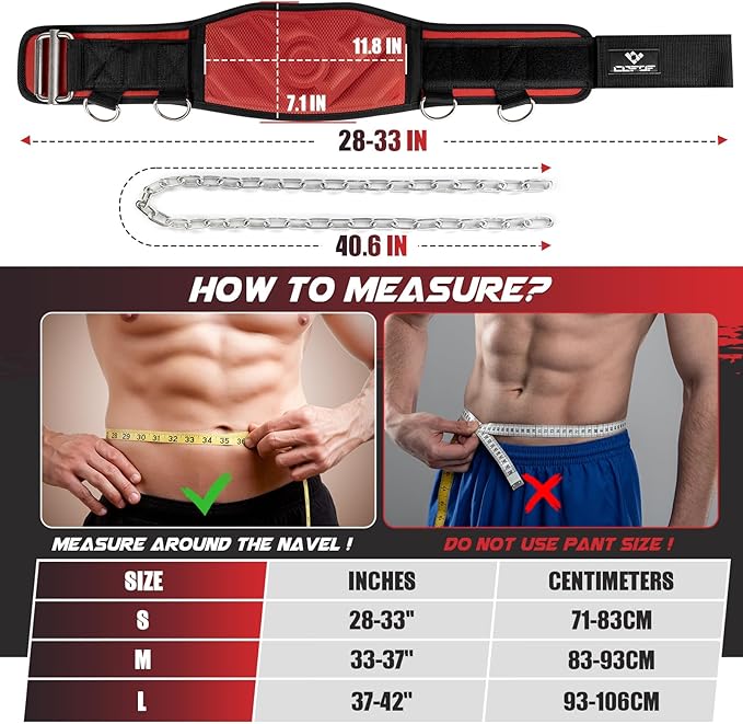 3-in-1 Weighted Pull Up Belt, Weight Lifting Dip Belt with 40.6 IN Chain & Self Locking, Weighted Gym Belt for Pull Up, Squat, Powerlifting & Deadlift, Capacity Up to 350 LBS