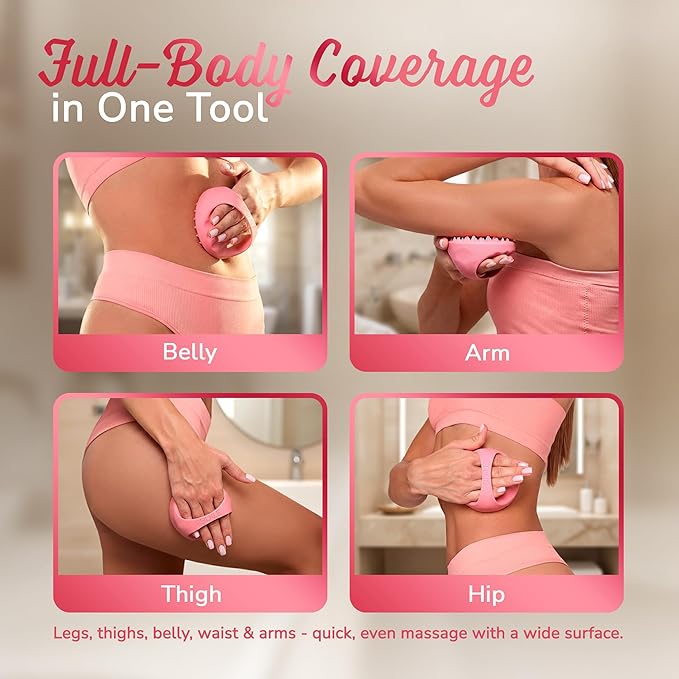 Cellulite Massage Tool & Lymphatic Drainage Massager - Silicone Anti Cellulite Massage Brush for Body Sculpting with Ergonomic Handle - Cellulite Remover for Legs, Thighs and Belly - Pink
