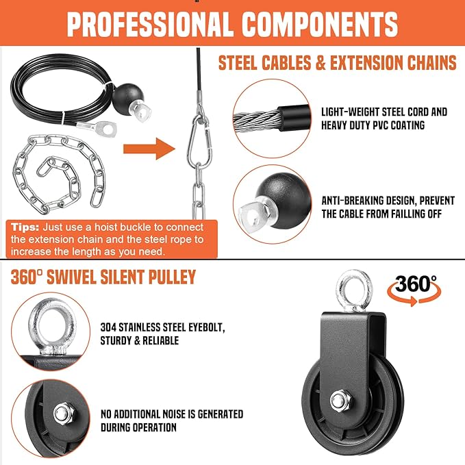 SERTT Cable Pulley System Gym, Power Rack Pulley Attachment with 2-in-1 LAT Pull Down Bar and Upgraded Loading Pin,Used for Triceps Pulldown, Biceps, Back, Shoulder