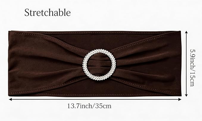 100PCS Stretch Wedding Brown Chair Sashes Bands with Buckle Slider Sashes Bow Decorations 25 Colors (Chocolate)