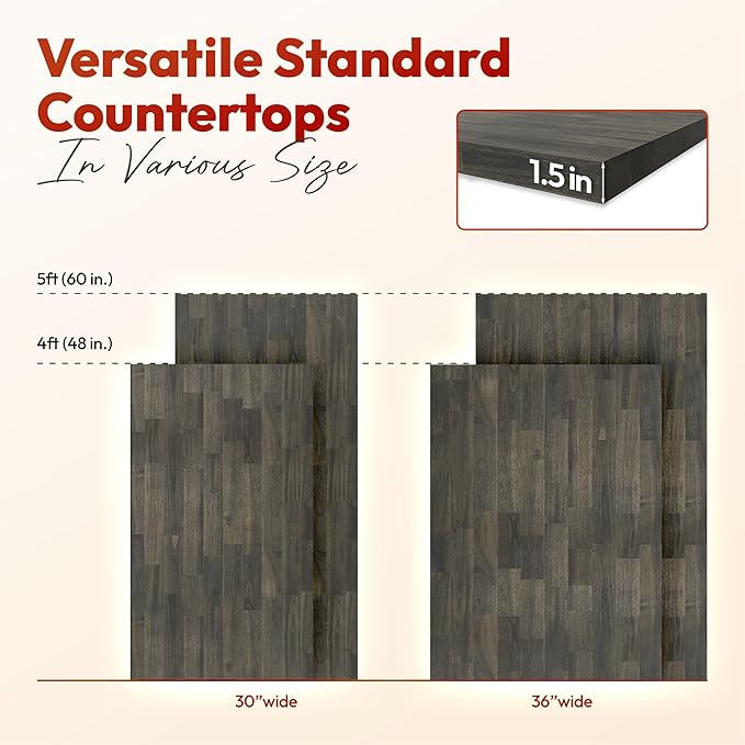 Howizz Acacia Butcher Block Countertop 48 x 36 x 1.5 Inches, Mocha Stain Solid Wood Table Top for Desk Top, Workbench Top, Kitchen Countertop