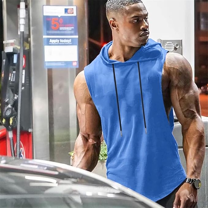 Babioboa Men's Workout Hooded Tank Tops Sports Training Sleeveless Gym Hoodies Bodybuilding Cut Off Muscle Shirts