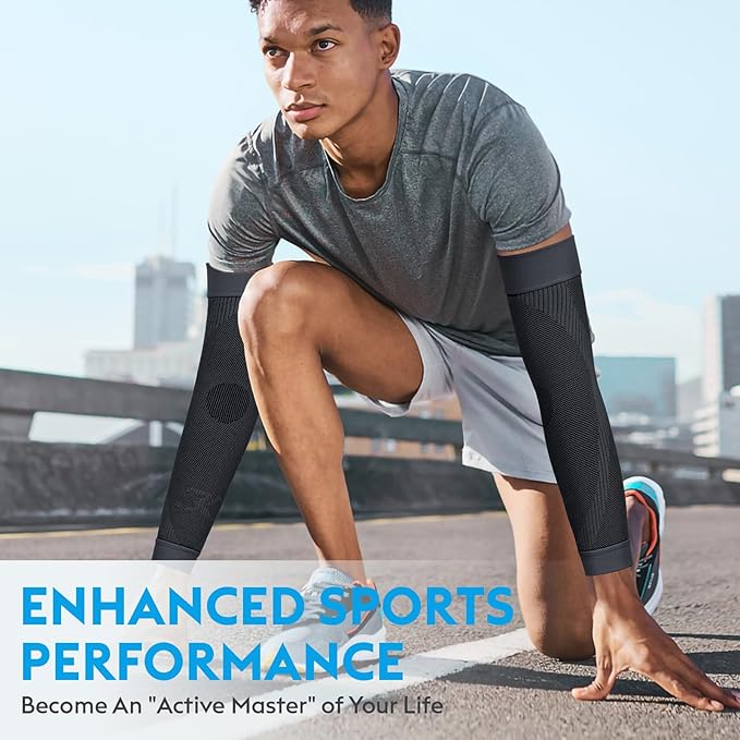 KEKING® Compression Arm Sleeves, Pair, Firm 20-30mmHg Graduated Compression Full Arm Support for Recovery, Pain Relief, Tendonitis, Golfers & Tennis Elbow Brace, Workouts Sports - Latex Free Grey M