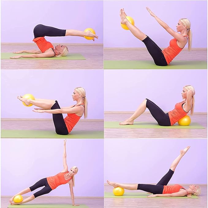 Pilates Exercise Ball for Yoga, Barre, Fitness & Physical Therapy Mini Squishy Balance Ball for Home Workouts Includes Pump for Easy Inflation