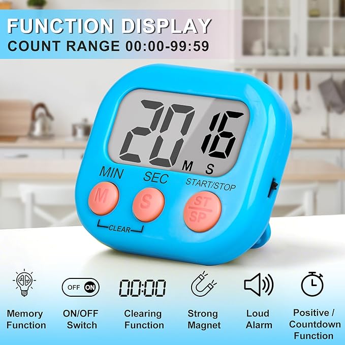 ZILLEEN Classroom Timer for Kids Teachers 4 Pack Digital Timers, Blue & White