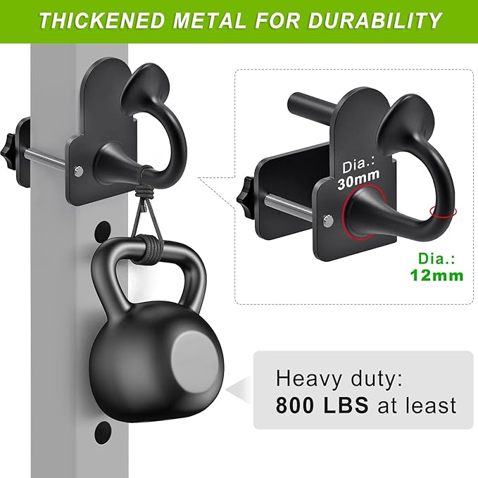 Resistance Band Anchors, Rack Attachment for Power Rack with 1" or 5/8" Hole, Adjustable Multi Point Workout Hook for Strength Training, Fitness, Physical Therapy, 2 Pack
