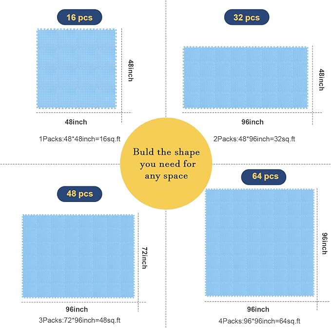 Shihanee Foam Floor Tiles Foam Floor Mats Play Mats Bulk with Borders Interlocking for Bedroom Gym Nursery(11.8 x 11.8 Inch,Blue)