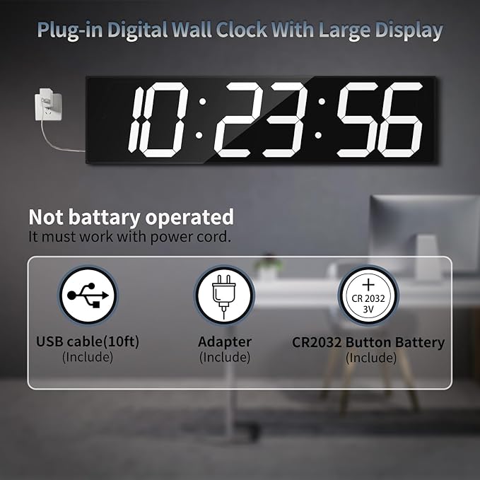 CHKOSDA 28.4'Large Digital Wall Clock,Automic Digital Clock with Alarm,Clendar and Termperature,Auto Time Sync with Easy Operation, Big Timer with Countdown and Countup (White)