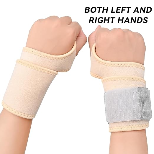 Wrist Brace for Right Left Hand 2 Pack, Wrist Support Wraps for Women Men, Adjustable Wrist Brace for Carpal Tunnel Tendonitis, Arthritis, Weightlifting, Sports, Day Night Support, Nude