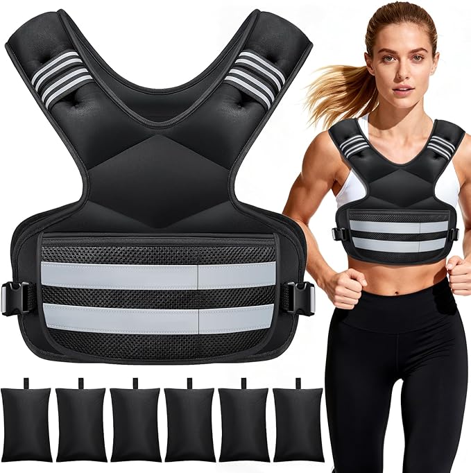Weighted Vest for Women and Men, 4-11lb/11-18lb/20-32lb Rucking Vest with 6 Ironsand Bags, Storage Pocket and Reflective Stripes for Workout, Running, Strength Training