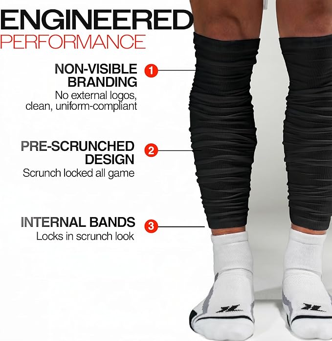 KUTFTBL Pre-Scrunched Football Leg Sleeves with Built-In Hidden Elastic Bands Performance Fabric Above or Below the Knee