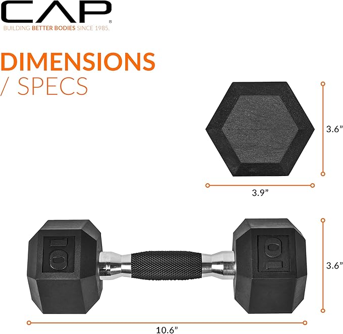 CAP Barbell Coated Hex Dumbbell Weight - Single | 10-120 lbs | Multiple Options