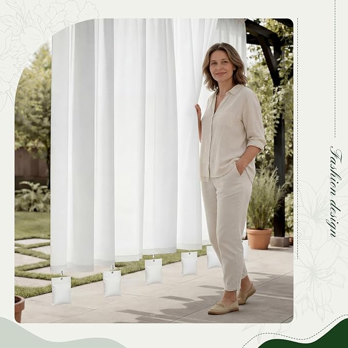 Relaxweex 6 Pack Curtain Weights, 16oz Outdoor Curtain Weighted Bag, Drapery Weighted Bottom Gazebo Weights Sandbag with Holder Clip for Drapes Cabana Gazebo Pergola Garden (White)