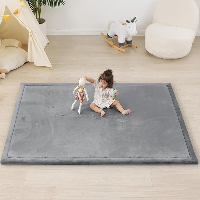 1.5" Thick Baby Play Mat for Floor Tummy Time, 59"x 79" Pro Soft Baby Activity Playmats Playroom, Easy Care with Non-Slip Safe for Infant Toddler Kids Crawling(Dark Grey)