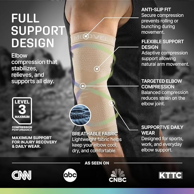 Modvel 2 Pack Elbow Brace - Golfer's Elbow Compression Sleeve Support for Joint Pain Relief, Recovery, Tendonitis Braces, Tennis Elbows Brace For Men & Women, Workout & Weightlifting Arm Wrap, Nude