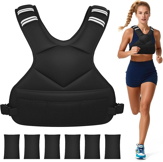 Adjustable Weighted Vest for Women Men, 4-10lb/12-18lb/ Vest with 6 Ironsand Weights, Weight Vest with Reflective Strip for Running, Walking, Exercise, Strength Training